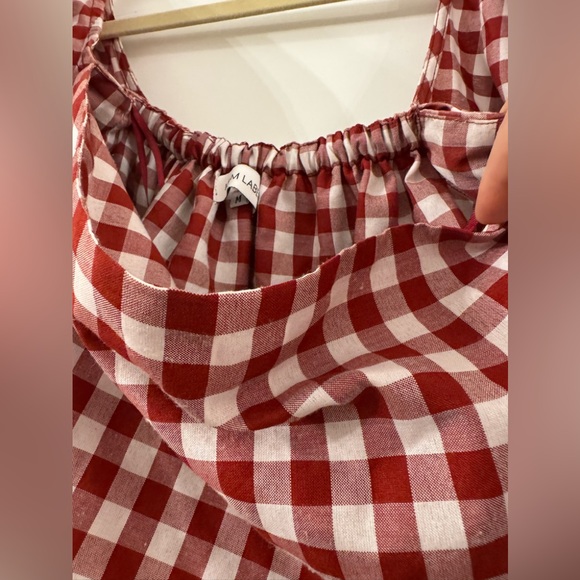 Red Gingham Puff Sleeve Off the Shoulder Dress - Picture 3 of 3